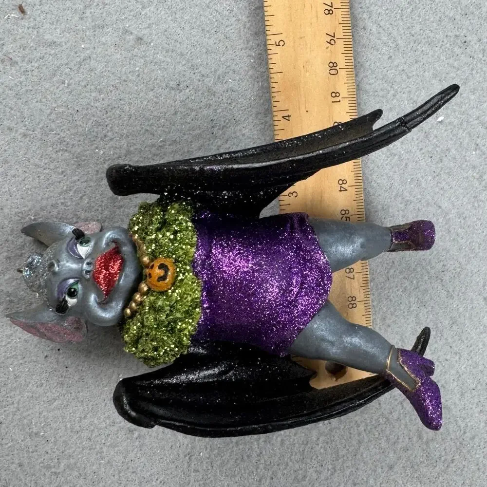 December Diamonds Vanessa Bat Ornament 2003 Gothic Halloween Repaired Wing VTG